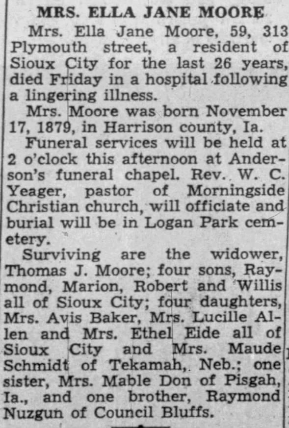 Obituary for ELLA JANE MOORE (Aged 59)